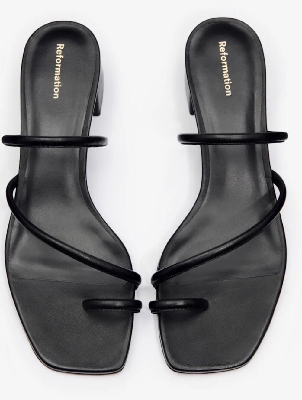 Reformation Black Strappy Square-Toe Heeled Sandals